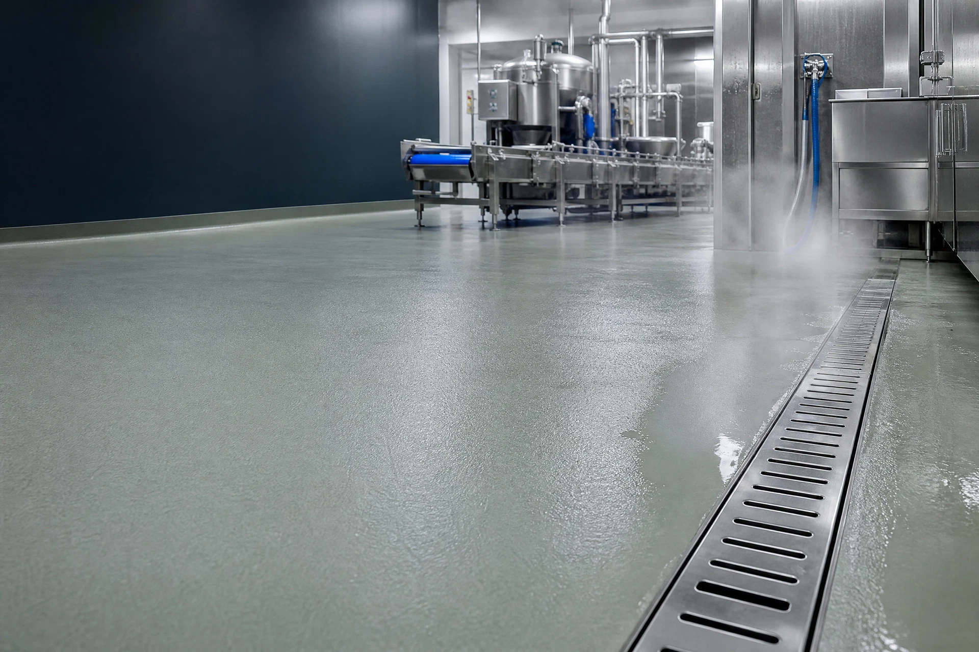Sol en résine PU-ciment dans une zone de lavage d’un site agroalimentaire
