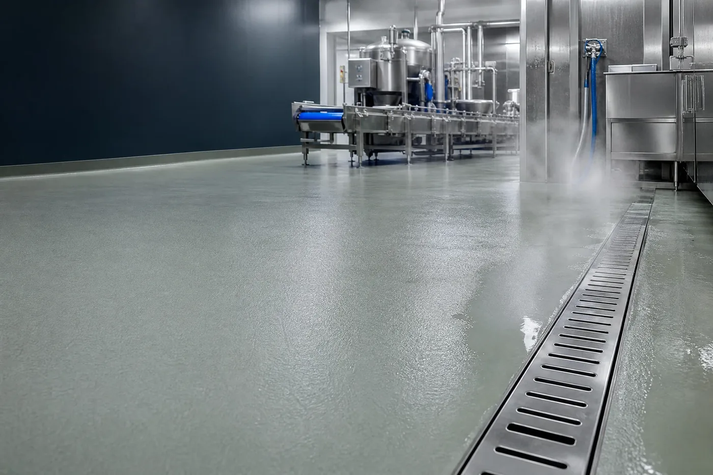 Sol en résine PU-ciment dans une zone de lavage d’un site agroalimentaire
